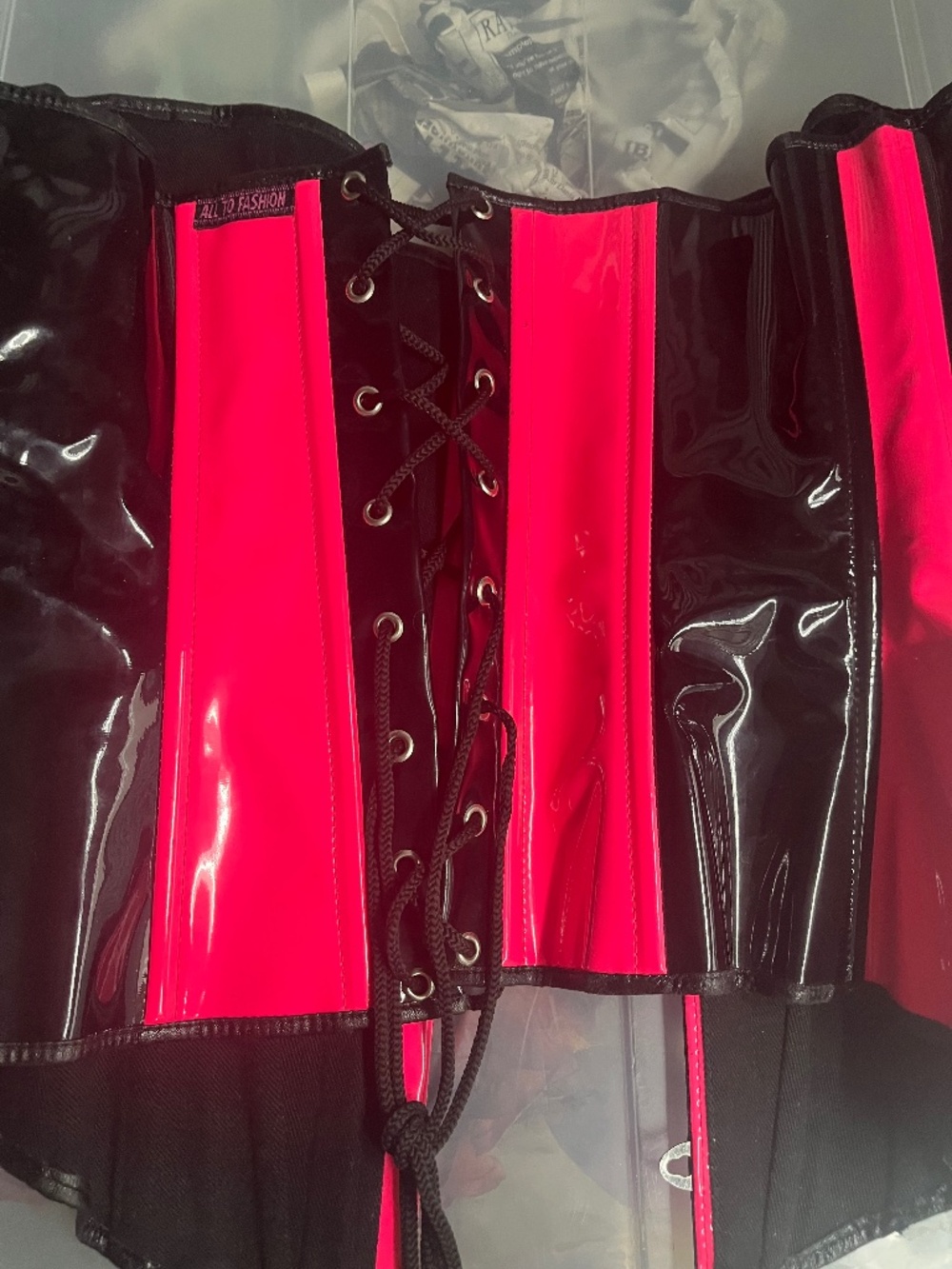 Xs vinyl pvc corset pink black (damaged) boning read description
